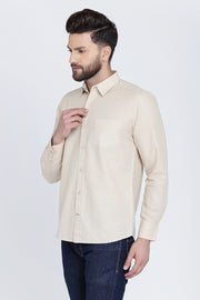 Beige Cotton Plain Slim Fit Casual Shirt