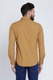 Tan Cotton Plain Full Sleeves Slim Fit Shirt