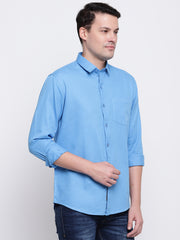 Blue Casual Solid Full Sleeves Cotton Shirt