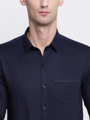 Blue Casual Solid Full Sleeves Cotton Shirt