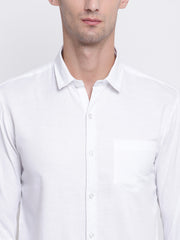 White Casual Solid Full Sleeves Cotton Shirt