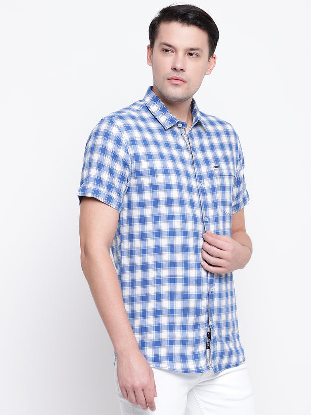 Blue Half Sleeves Cotton Shirt