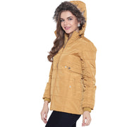 Gold Nylon Hooded Winter Jacket for Women