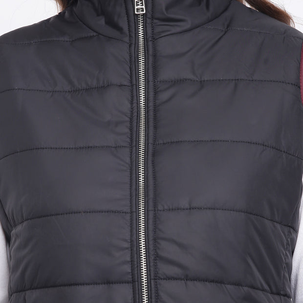 Black Nylon Padded Winter Jacket for Women