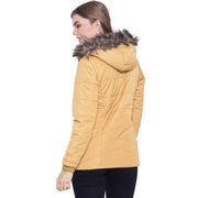 Gold Nylon Hooded Winter Jacket for Women