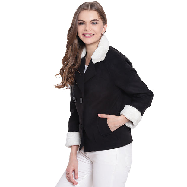 Black Tweed Winter Jacket for Women