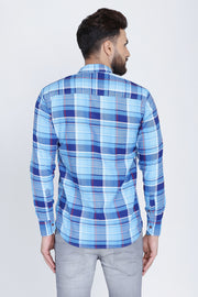 Blue Cotton Plaids Slim Fit Full Sleeves Shirt
