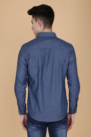Indigo Blue Cotton Plain Slim Fit Casual Shirt