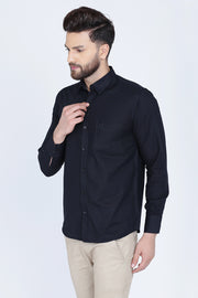 Black Cotton Plain Slim Fit Casual Shirt