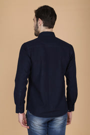 Navy Blue Cotton Plain Slim Fit Casual Shirt