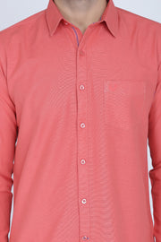 Coral Cotton Plain Slim Fit Casual Shirt