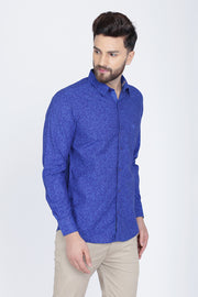 Indigo Blue Cotton Long Sleeves Floral Print Shirt