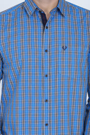 Blue Cotton Plaids Slim Fit Casual Shirt