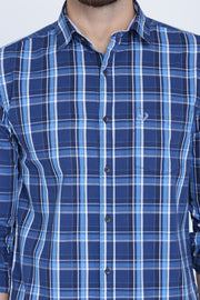 Dark Blue Cotton Plaids Slim Fit Full Sleeves Shirt