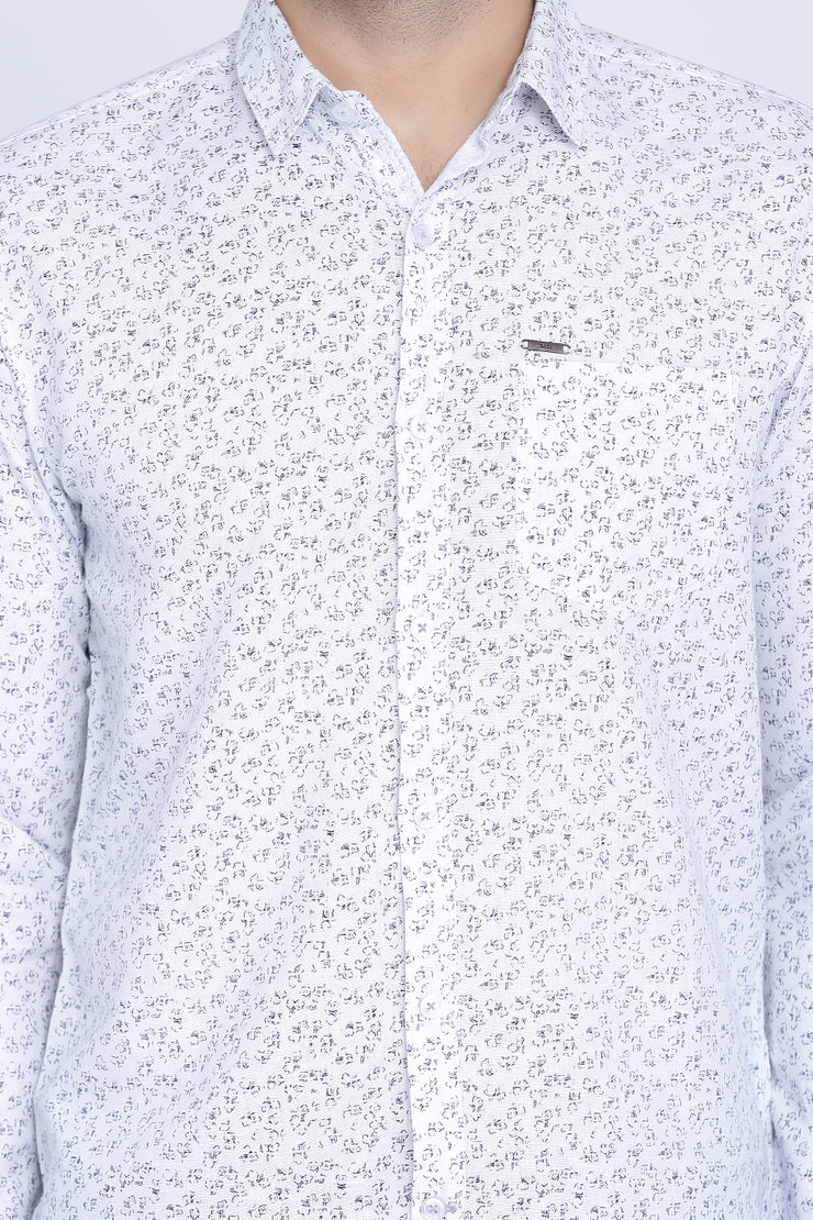 Blue Cotton Print Slim Fit Casual Shirt