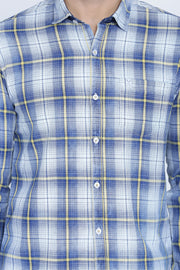 Blue Cotton Plaids Slim Fit Long Sleeves Shirt