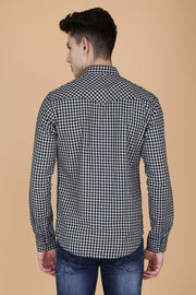 Black Cotton Checks Pattern Spread Collar Shirt