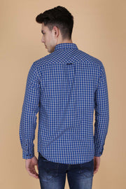 Navy Blue Cotton Window Checks Pattern Slim Fit Shirt