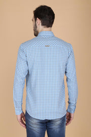 Light Blue Cotton Window Checks Pattern Slim Fit Shirt