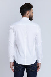 White Cotton Plain Spread Collar Slim Fit Shirt