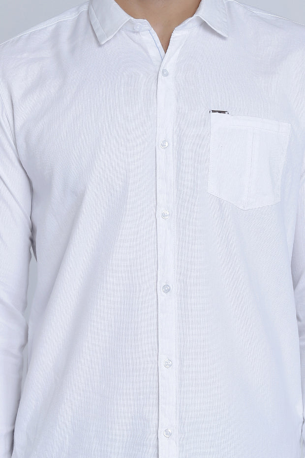 White Cotton Plain Spread Collar Slim Fit Shirt