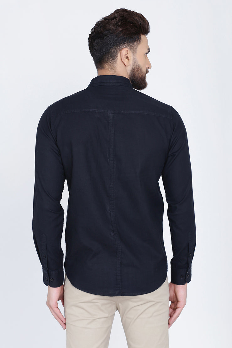 Black Cotton Plain Long Sleeves Slim Fit Shirt