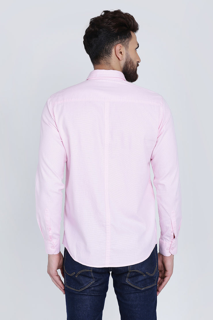 Light Pink Cotton Plain Spread Collar Slim Fit Shirt