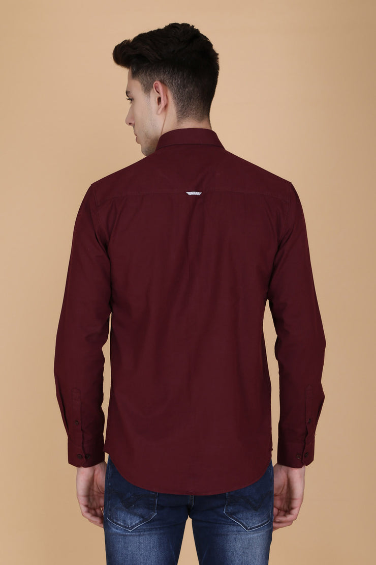 Maroon Cotton Plain Long Sleeves Slim Fit Shirt