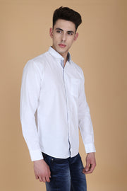 White Cotton Plain Long Sleeves Slim Fit Shirt