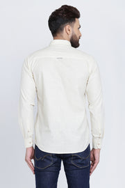 Cream Cotton Plain Long Sleeves Slim Fit Shirt
