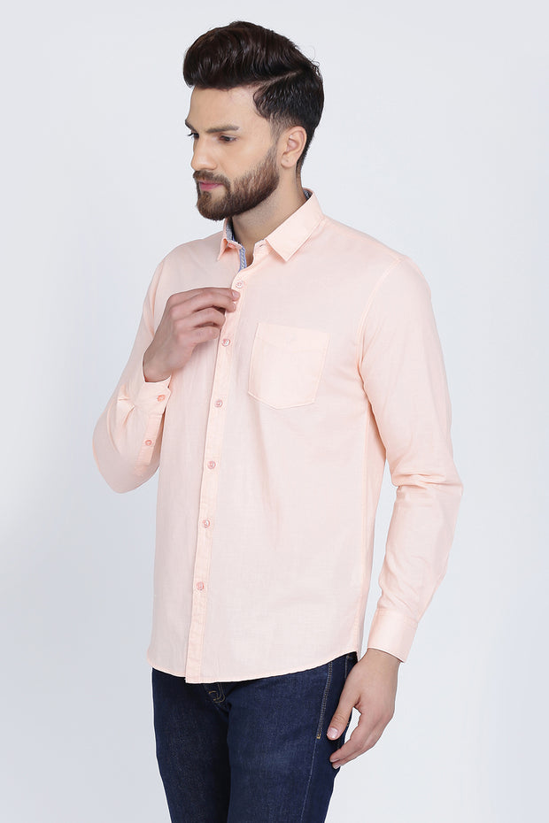Light Pink Cotton Plain Long Sleeves Slim Fit Shirt