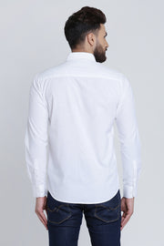White Cotton Plain Full Sleeves Slim Fit Shirt