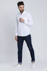 White Cotton Plain Full Sleeves Slim Fit Shirt