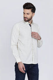 Off-White Cotton Plain Full Sleeves Slim Fit Shirt