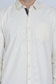 Off-White Cotton Plain Full Sleeves Slim Fit Shirt