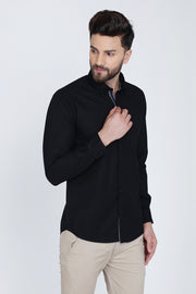 Black Cotton Plain Full Sleeves Slim Fit Shirt