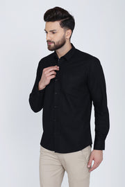 Black Cotton Plain Full Sleeves Slim Fit Shirt