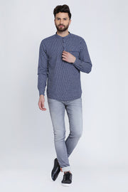 Navy Blue and Pink Cotton Checks Casual Full Sleeves Shirt