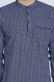 Navy Blue and Pink Cotton Checks Casual Full Sleeves Shirt