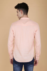 Solid Light Orange Cotton Slim Fit Mandarin Collar Shirt