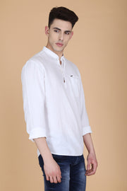 Solid White Cotton Slim Fit Mandarin Collar Shirt