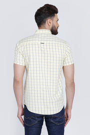 Yellow Cotton Window Checks Print Slim Fit Shirt
