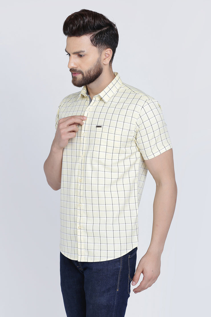 Yellow Cotton Window Checks Print Slim Fit Shirt