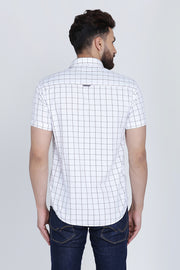 White Cotton Window Checks Print Slim Fit Shirt