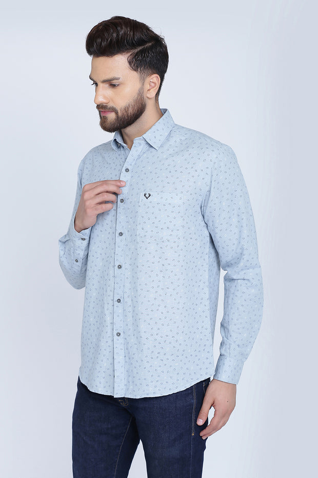Grey Cotton Print Smart Fit Casual Shirt