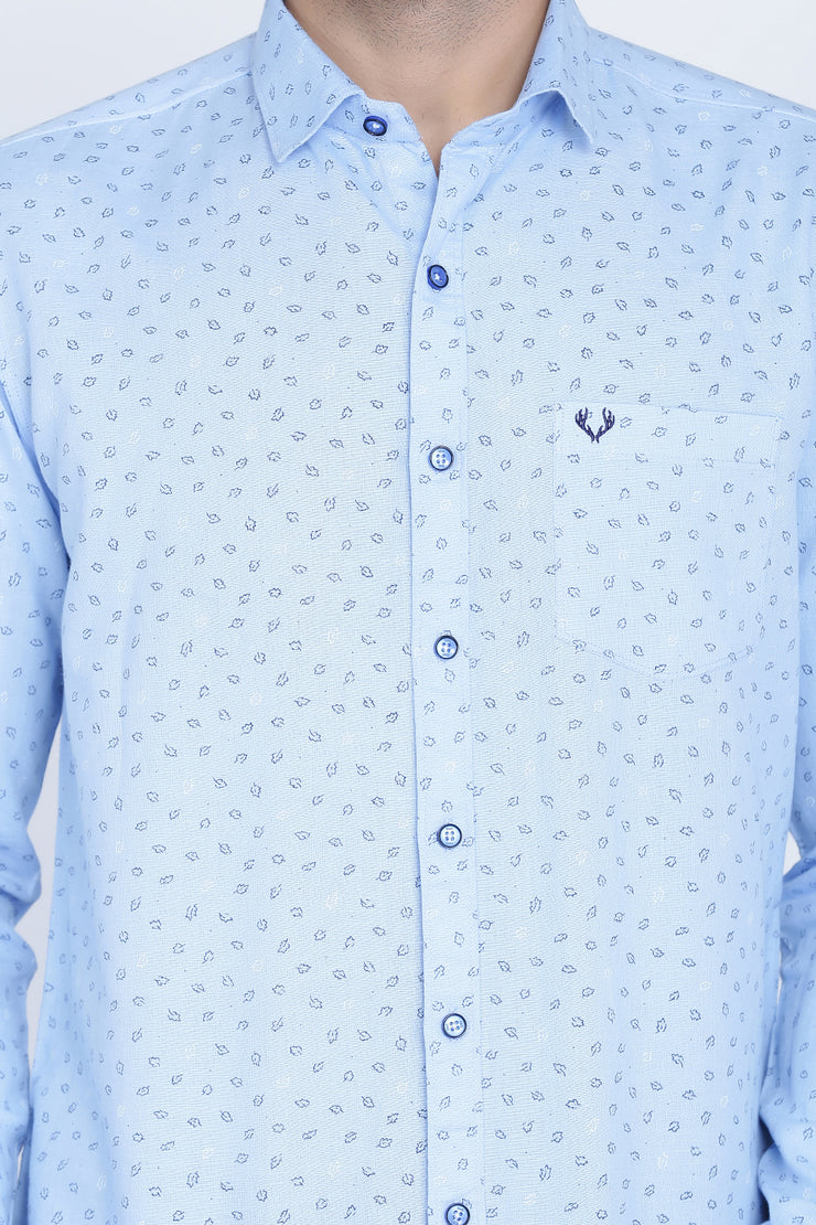 Blue Cotton Print Smart Fit Casual Shirt