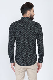 Black Cotton Leaf Print Smart Fit Casual Shirt