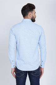 Light Blue Cotton Print Spread Slim Fit Shirt