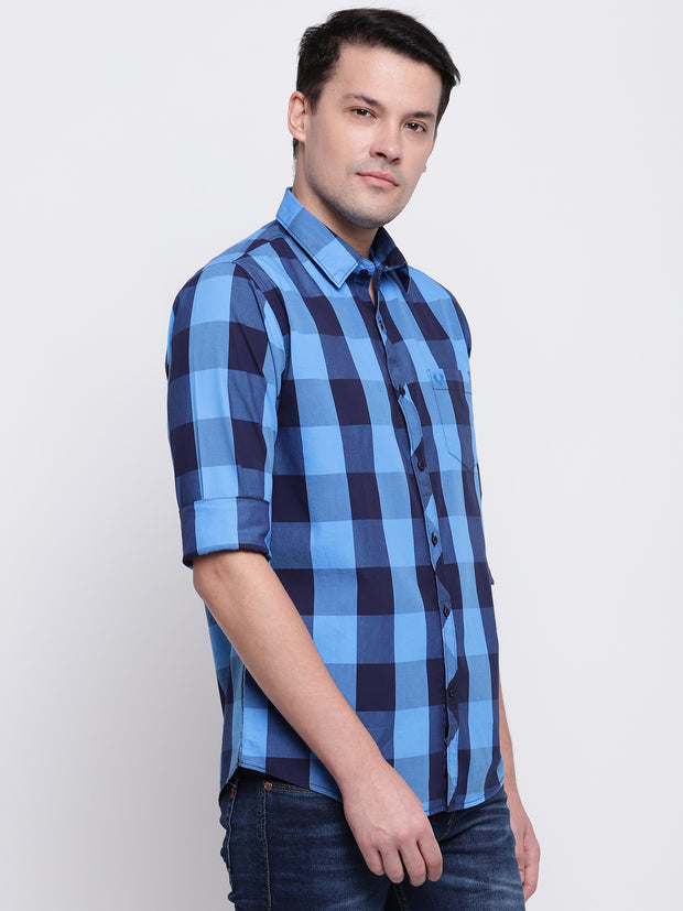 Cotton Checkered Blue Casual Full Sleeves Shirt