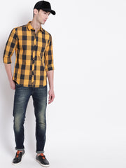 Cotton Checkered Yellow Casual Full Sleeves Shirt